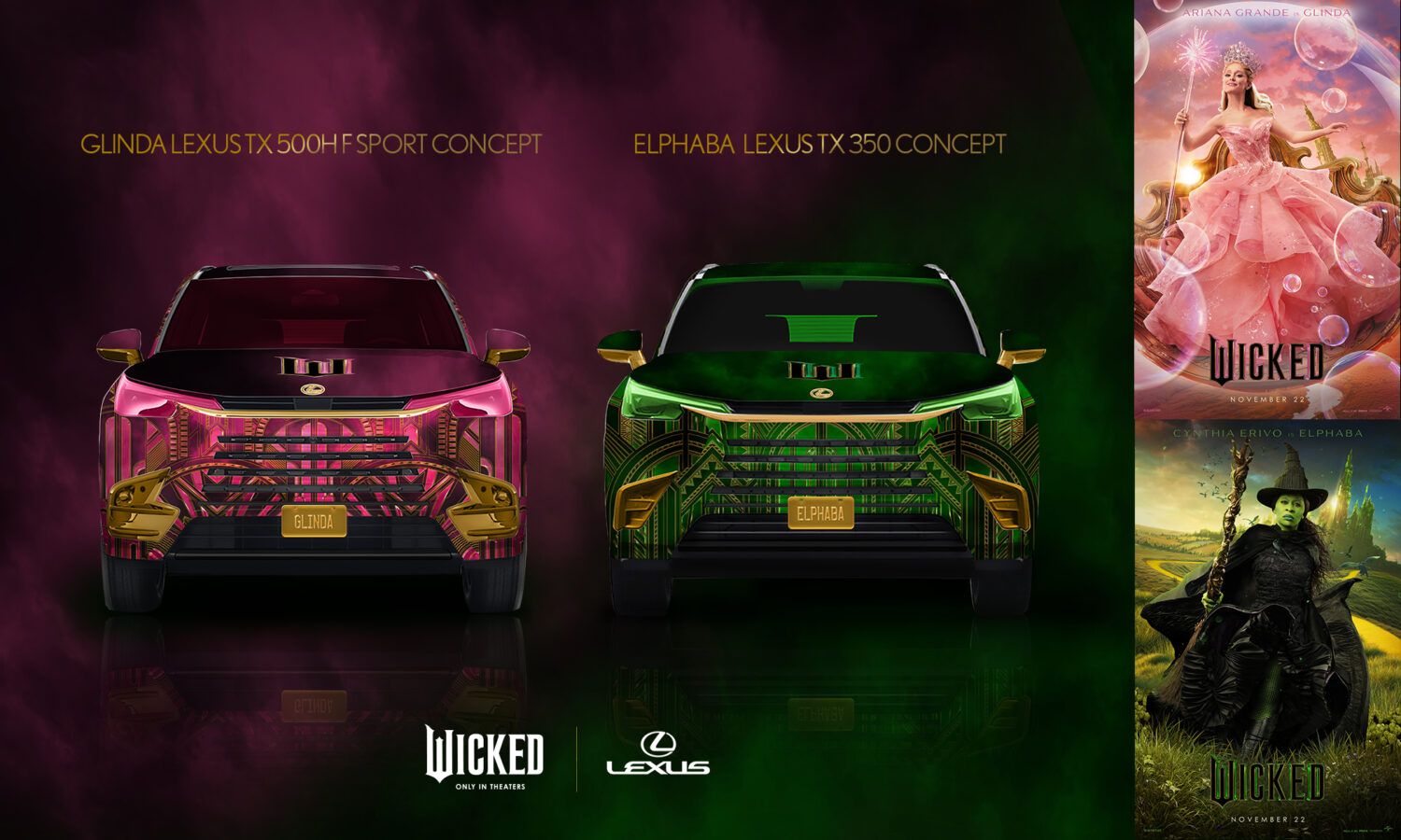 Lexus Unveils Glinda & Elphaba TX Vehicles Inspired by 'Wicked' Movie Premiere